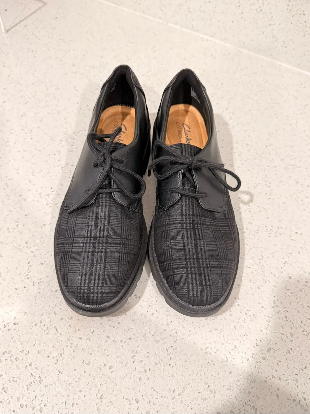 Clarks Calla Ruby Black Plaid Lug Sole Oxford Derby Shoes – 9.5 M